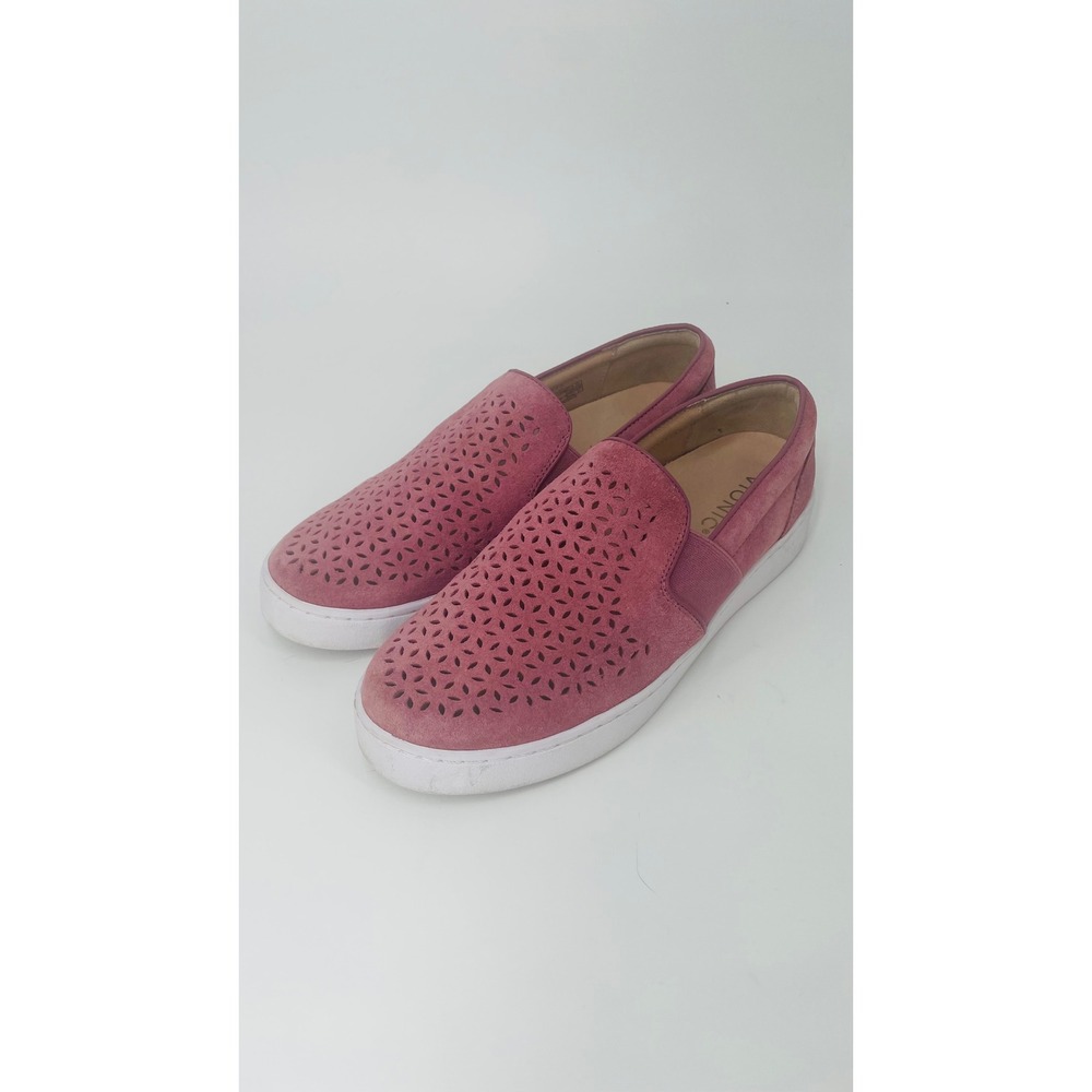 Vionic Kani Womens 7.5 Mauve Pink Suede Perforated Slip On Sneakers Comfort